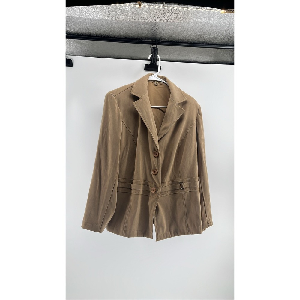 Women's Brown‎ Faux Suede Button Up Blazer 1X